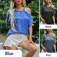thumbnail image 3 of Camiseta Sexy para mujer, hombro frío, sólido, cuello redondo, manga corta, suelta, verano, Casual, Abanopi Negro/Pequeña, 3 of 7