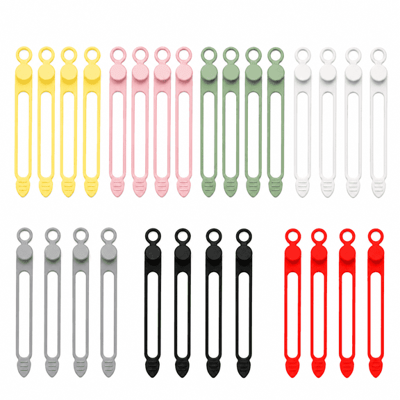 Hemivara 28 Pcs Reusable Silicone Cable Ties, Flexible Cord Organizer Straps for Charger Cords, Home Office Travel, 7 Colors