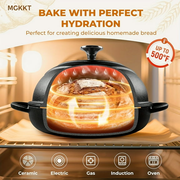 KUTIME 5QT Cast Iron Dutch Oven - Enameled Nonstick Pot with Lid - 500°F Oven Safe for Bread, Soups, Roasting - Even Heating - Black