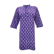 Mogul Indian Ethnic Tunic Kurta Floral Print Purple Women Blouse Kurti M
