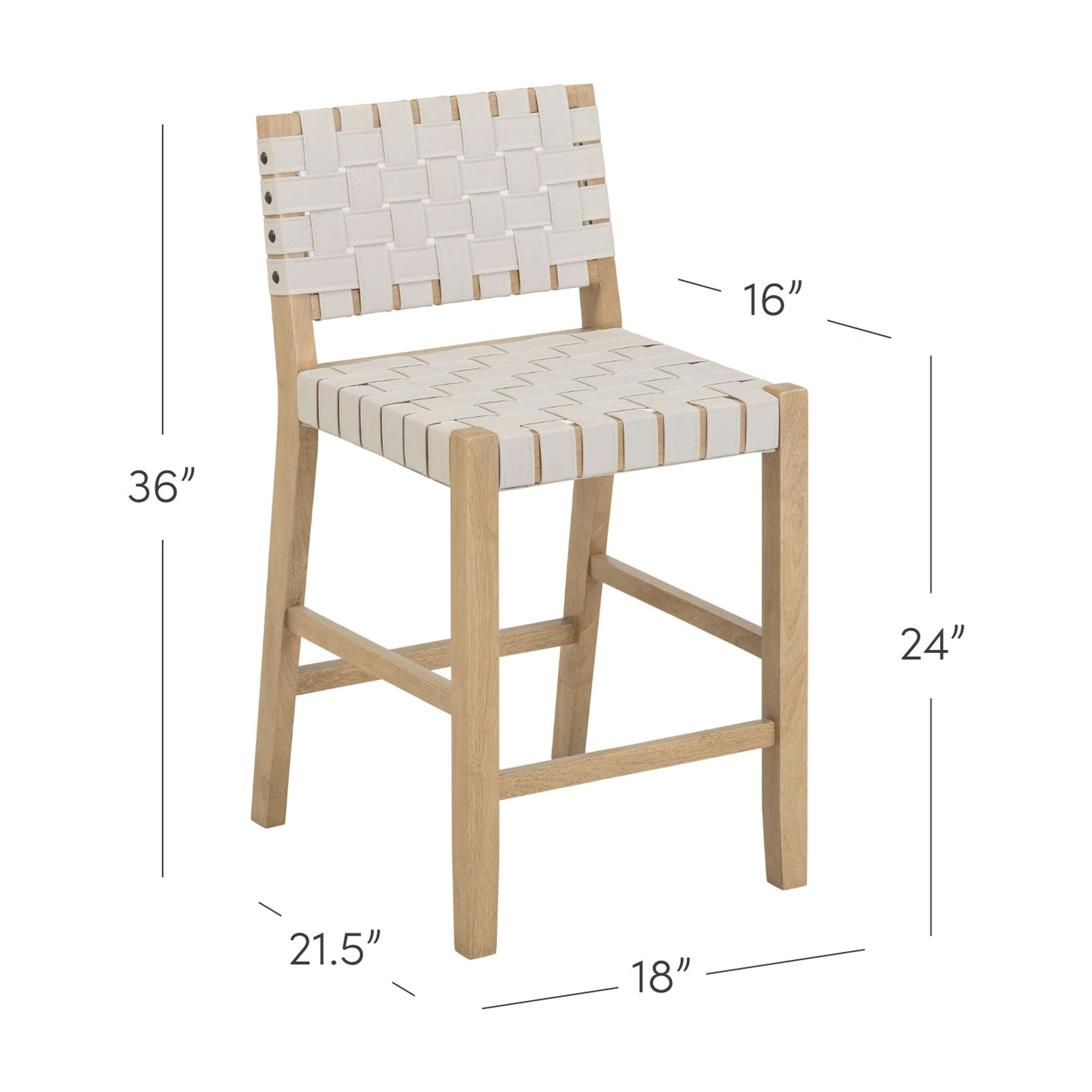 Nathan James Cohen Mid Century Modern Bar Stool, Upholstered Faux Leather Counter Stool with Back and Solid Wood Legs, Off White
