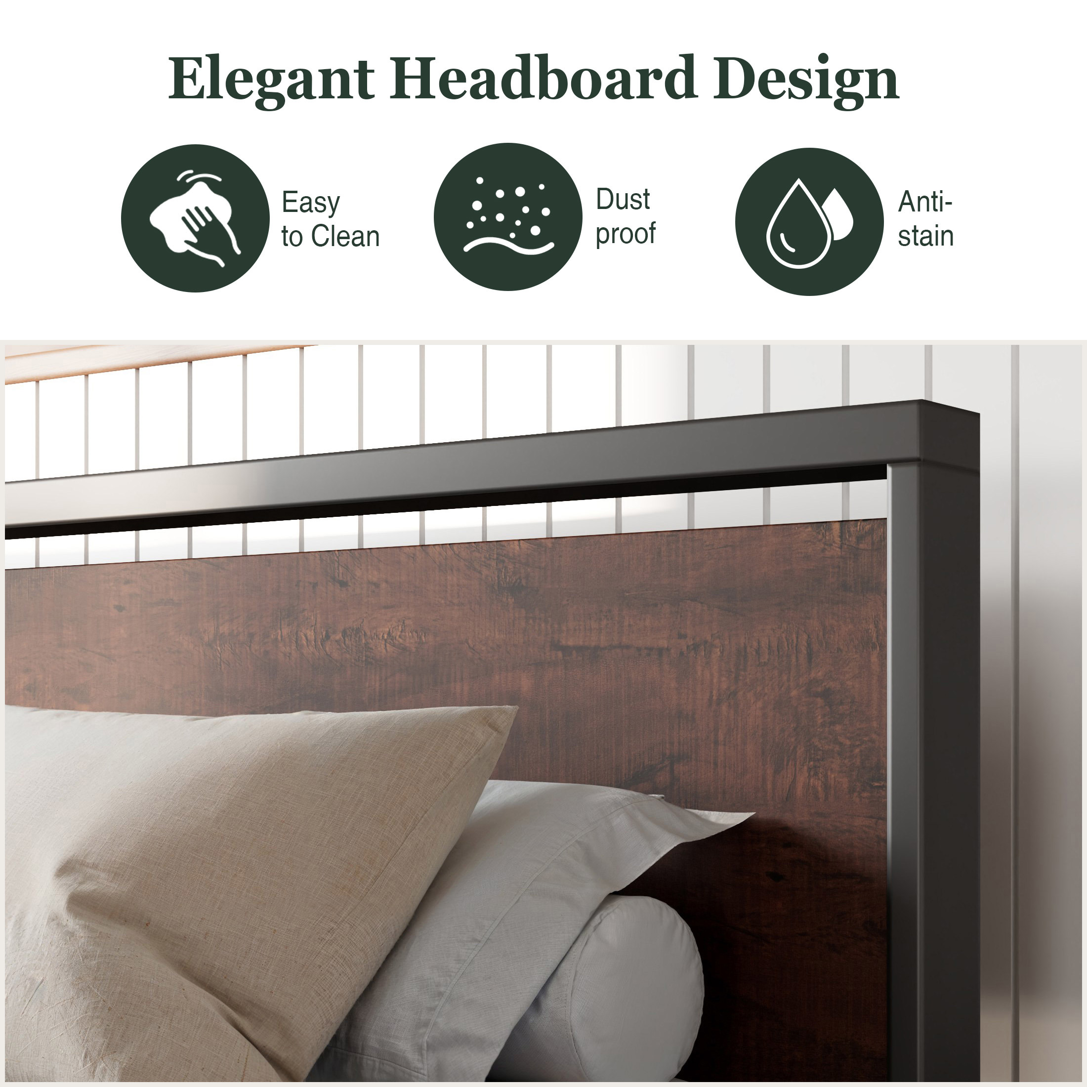 Amolife Twin Size Bed Frame, Heavy Duty Metal Platform Bed with Wooden Headboard & Footboard, No Box Spring Needed, Mahogany