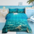 thumbnail image 2 of Manfei Underwater Wave Queen Comforter Set for Kids Boys and Girls, Coastal Ocean Print Bedding Comforter Set, Reversible 3 Pieces, 1 Comforter and 2 Pillowcases, 2 of 6