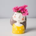 thumbnail image 2 of 1 Uds Mini macetero de cerámica macetas florero lindo de dibujos animados niñas sonrientes para plantas de flores de cactus suculentas Amarillo Macarena Mini jarrón de flor de cerámica, 2 of 8