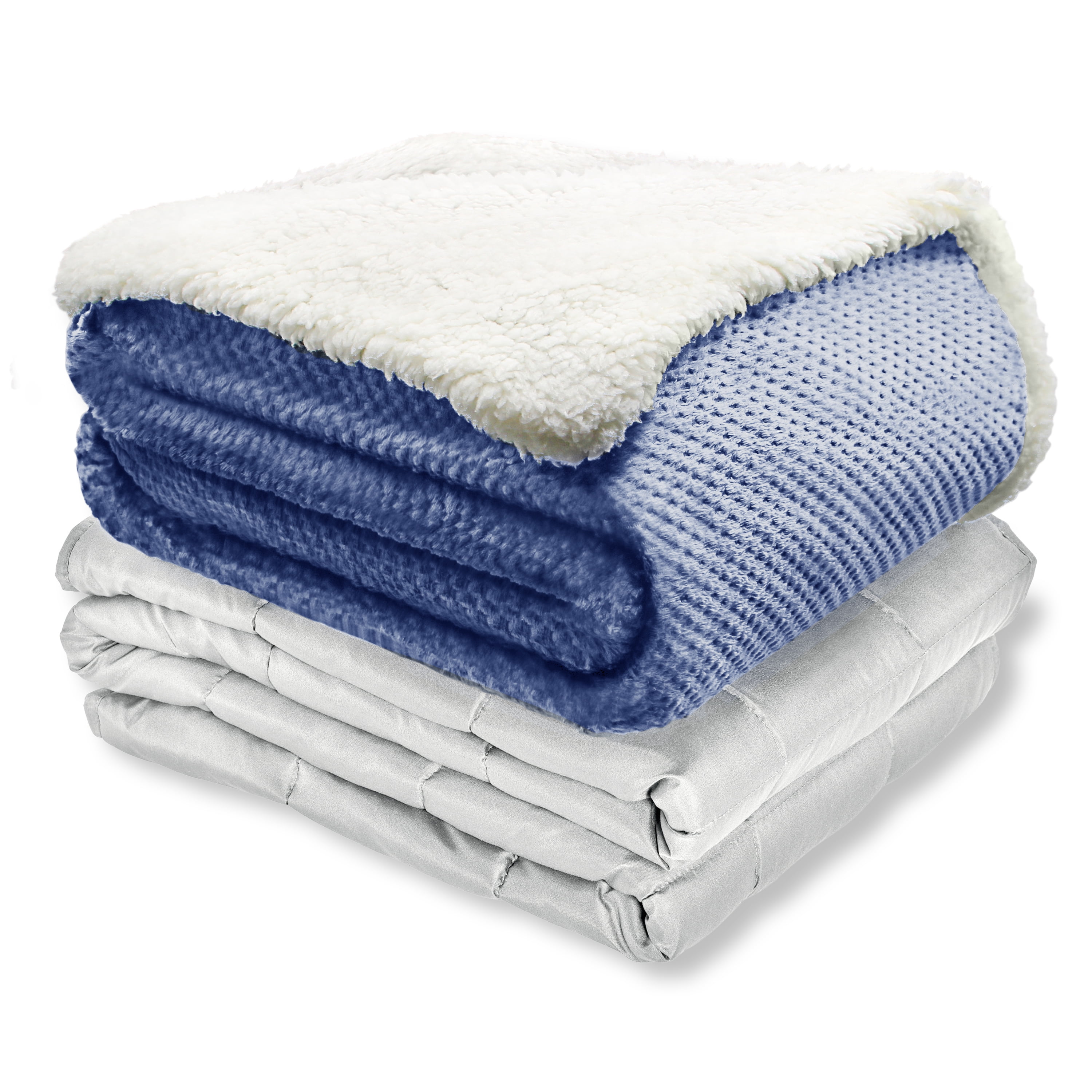 Tranquility 20lb Sherpa Weighted Blanket With Glass Beads, Machine Washable Cover, Blue