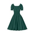 thumbnail image 4 of Cavosen 1950s Dresses for Women Solid Color Short Sleeve Dresses Vintage Retro Midi Tea Dress Puff Sleeve Knee Length Party Dress V-Neck A Line Cocktail Dress Off Shoulder Evening Prom Gown, 4 of 5