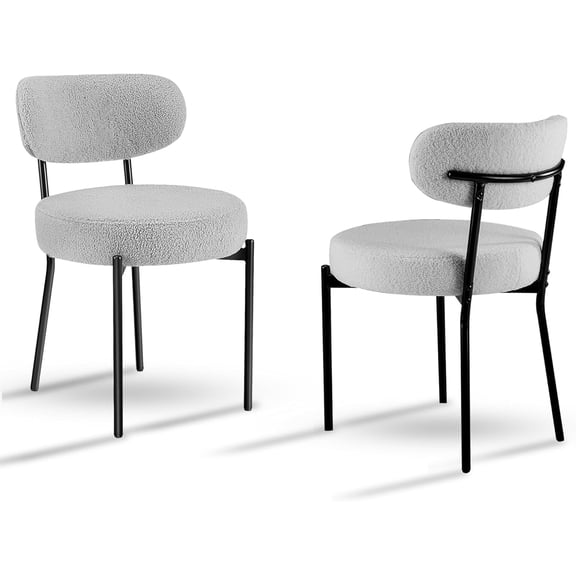ENYLAY Dining Chairs Set of 2, Mid Century Modern Kitchen Chairs with Boucle Upholstered Backrest and Metal Legs for Living Room (Gray)