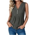 thumbnail image 2 of VBVC Women's Cotton Linen Sleeveless Blouse , Ladies' Half Button Pleated Tank Top , Casual V Neck Summer Shirt For Women, *Gray , Medium, 2 of 8