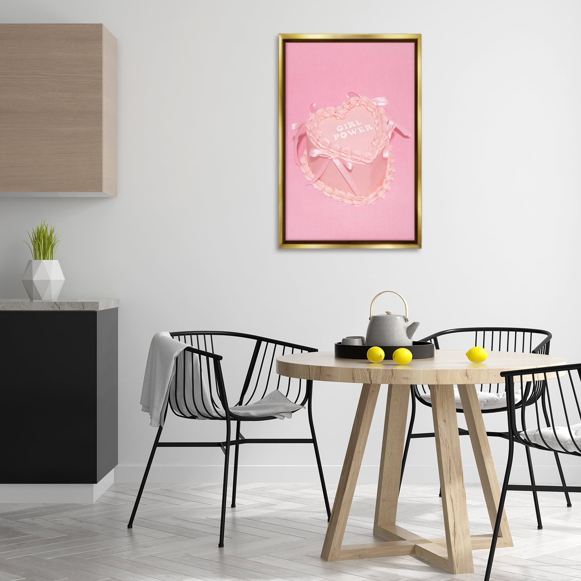 Stupell Industries Pink Girl Power Cake Food & Beverage Painting Gold Floater Framed Art Print Wall Art, 21 x 31