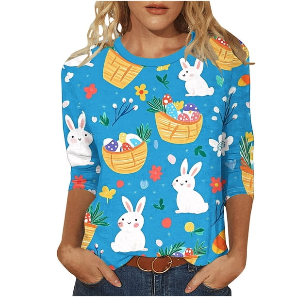 Tops de Cuello Redondo para las Mujeres Carnaval Impreso 3/4 Manga Blusa Suave Casual Camiseta para la Primavera