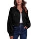 thumbnail image 1 of Chaqueta Corta Hombro Caído Puff Manga Larga Bolsillo Botón Tops Casuales para Mujer Negro XL, 1 of 6