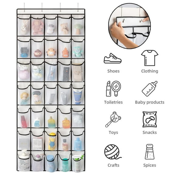 DISEN 28 Pockets Over the Door Shoe Organzier, Hanging Shoe Rack for Door Large Capacity Shoe Organizer Holder with 4 Metal Hooks (28 Pockets)