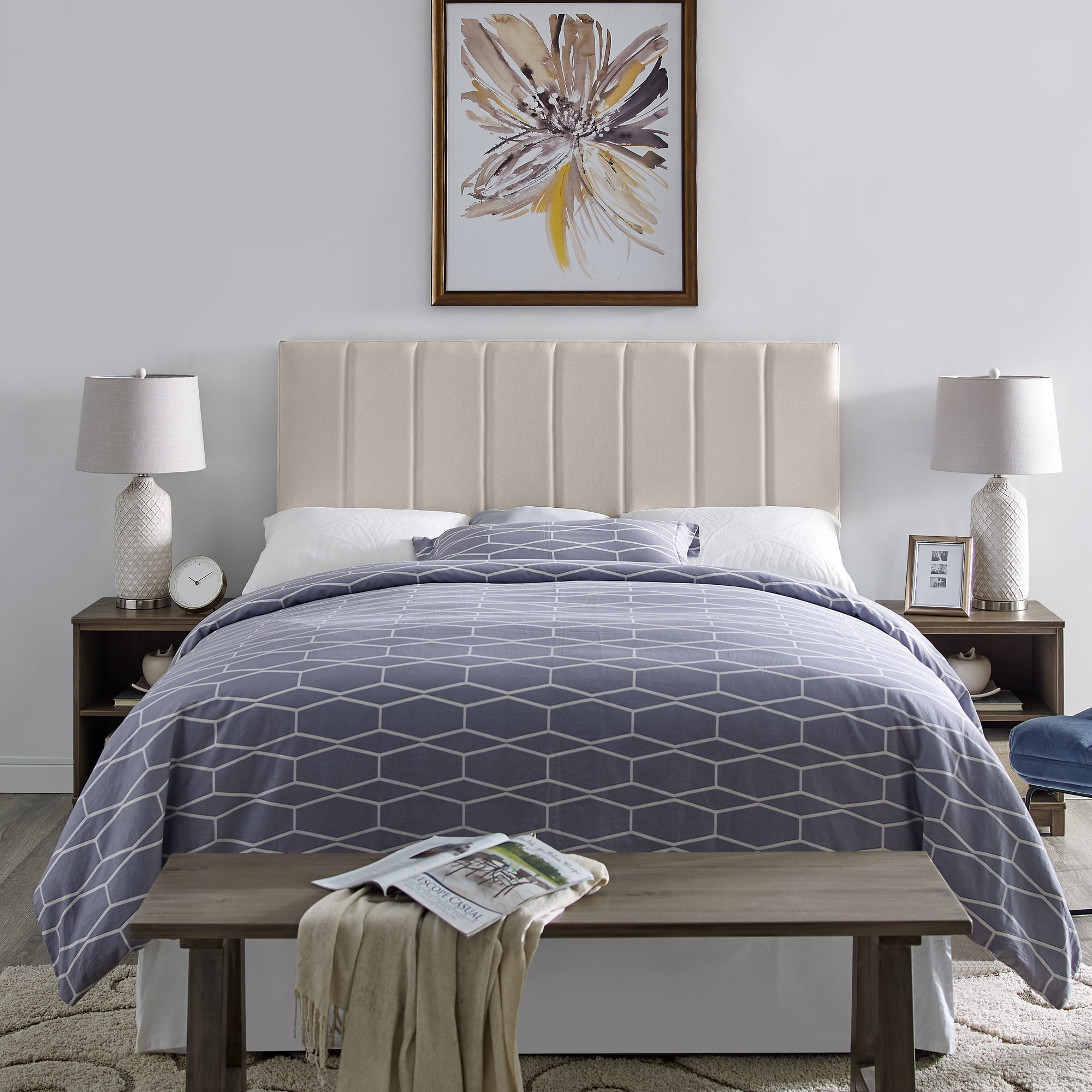 Modern Sleep Sabine Tufted Upholstered Headboard, Beige and Queen