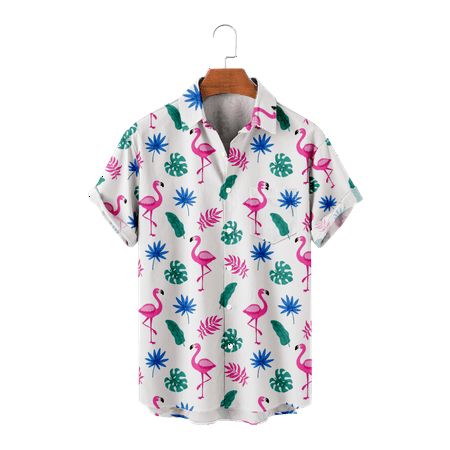 

MLFU Big Men s Shirt Button Down Short Sleeve Flamingo Graphic Lapel Print Shirt & Top Lightweight Clothing for Men Women
