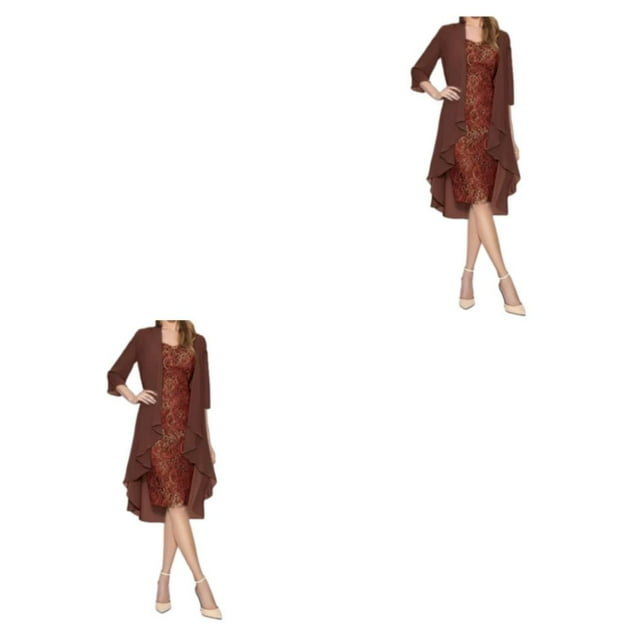 stanreset 1/2/3 Sequin Dress Two-Piece Cardigan Lace Attractive Set Beach Prom Washable Elasticity Softness Multicolored Solid Color Wine/5XL 2PCS