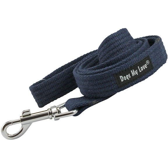 Dog Leash 4.5ft Long Organic Cotton Web for Training, Blue 4 Sizes (Medium: 3/4" Wide)