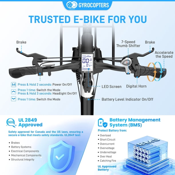 Gyrocopters Glacia Long Range Electric Bike with GPS Tracker