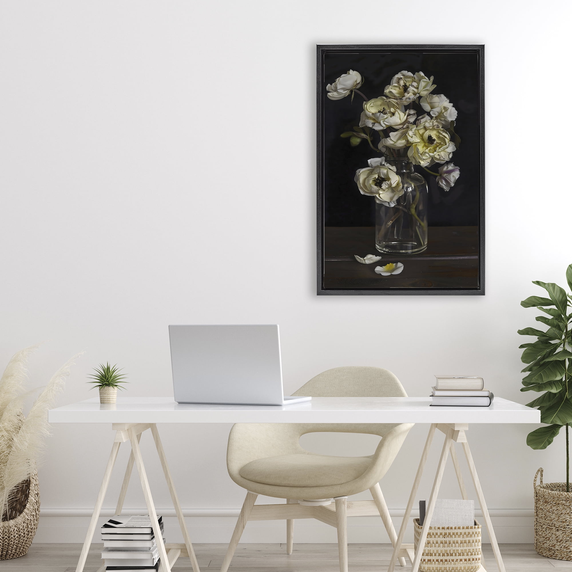 Stupell Industries Elegant Arrangement of Cream Blossoms Black Framed Floater Canvas Wall Art, design by Creative Studio