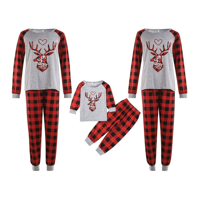 xiaxaixu Ensembles de Pyjamas Assortis pour la Famille Pyjamas de Noël Haut Imprimé avec Bas à Carreaux