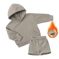 thumbnail image 2 of oqasdz Baby Boy Outfits Child 2PCS Solid Color Long Sleeve Hoodie Sweatsuit and Elastic Waist Shorts Casual Loose Tracksuit Size 5-6 Y, 2 of 7