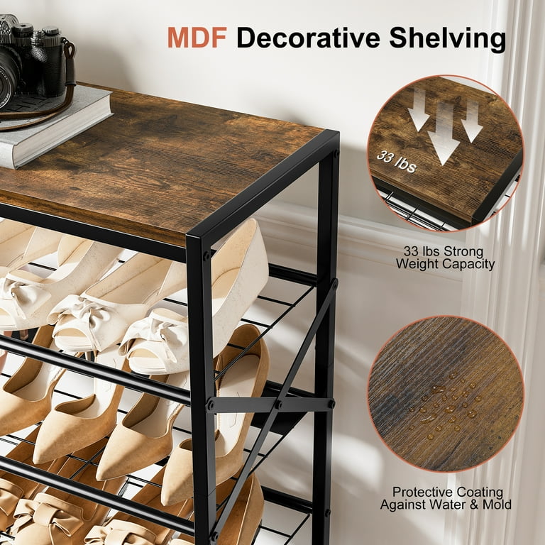 BGTREND 8-Tier Metal Shoe Rack Organizer with Wooden Top, 24-32