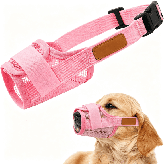 GASTROPOD Soft Dog Muzzle,Breathable Mesh Muzzle for Small Medium Large Sized Dog Mouth Cover,Adjustable Muzzles to Prevent Biting Barking Dogs Mouth Cover Allows Drinking (Pink S)