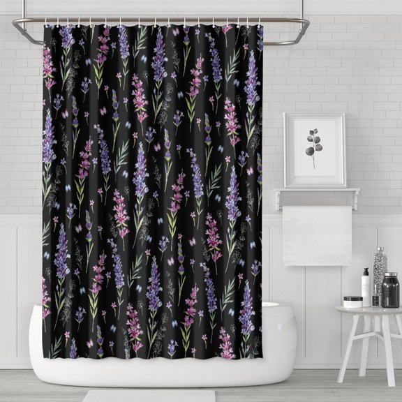 Hotel Style Floral Shower Curtain Waterproof Fabric with Hooks
