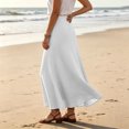 thumbnail image 7 of IUYRTFE Women Elastic Waist Cotton Linen Midi Skirt Solid Color Casual A Line Skirt for Summer Vacation Daily Wear, 7 of 7