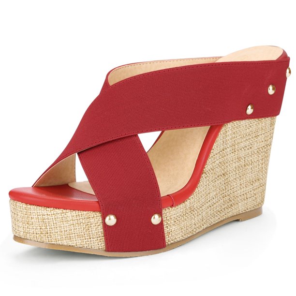 Sandalias de Cuña de plataforma Abierta de Lino de Dedo Abierto para Mujer Allegra K Rojo-1 37