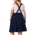thumbnail image 4 of Unique Bargains Women's Plus Size Overall Button Up Adjustable Strap Denim Dress 1X Dark Blue, 4 of 6