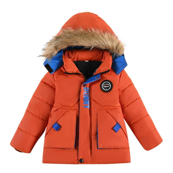 FRSASU Kids Clothing Toddler Baby Boys Toddler Kids Solid Color Winter Hoodie Keep Warm Cotton Clothes Thick Coat Orange 2-3 Years(2-3 Years)