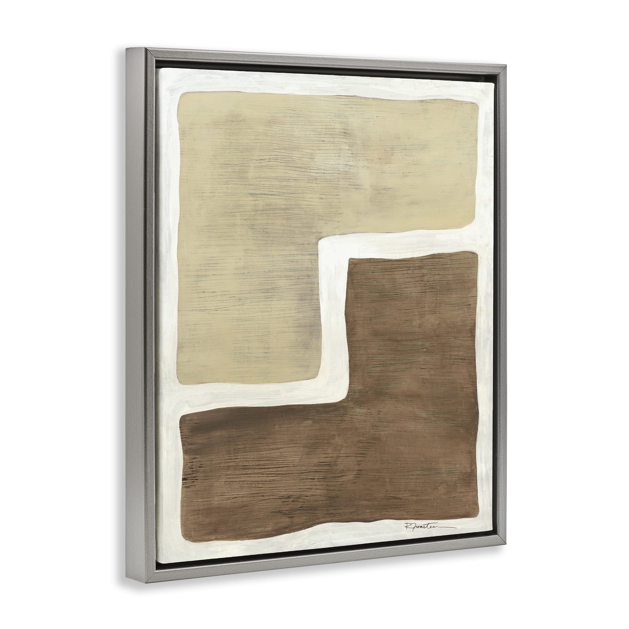 Stupell Industries Boho Symmetrical Shapes Abstract Painting Gray Floater Framed Canvas Art Print Wall Art, 25 x 31