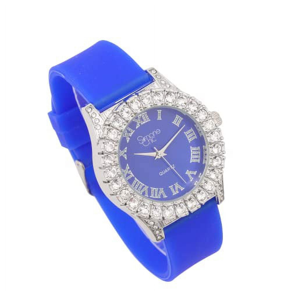 Simone Chic Women's Big Rocks Fully Iced Bezel Colored Dial w/Easy