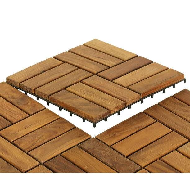 Bare Decor EZFloor in Solid Teak Wood, 1 Tile Only, Parquet Floor Mats
