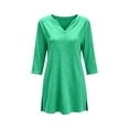 thumbnail image 5 of Qgtaibl Long Sleeve V Neck Tunic Tops for Women Solid Color Loose Fit Long Tee Shirts for Fall Going Out Green M, 5 of 5