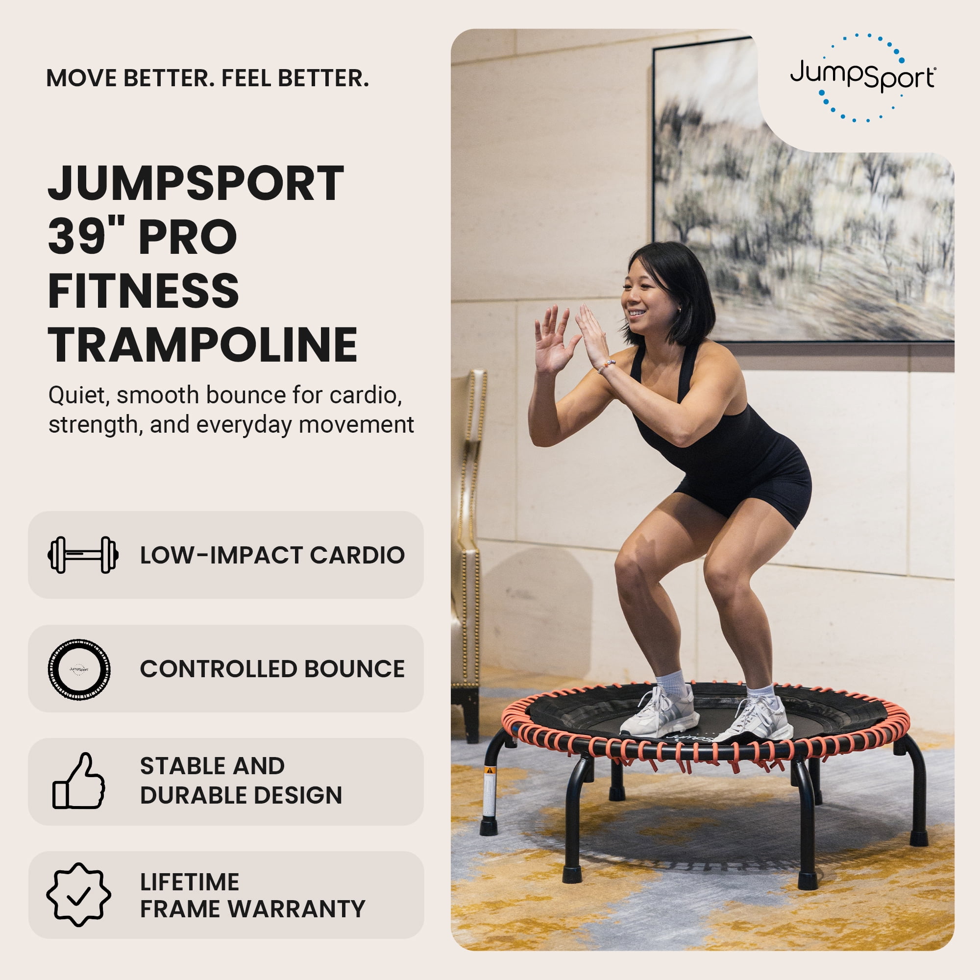 JumpSport 350 PRO 39 Inch Trampoline with EnduroLast Elastic Cords