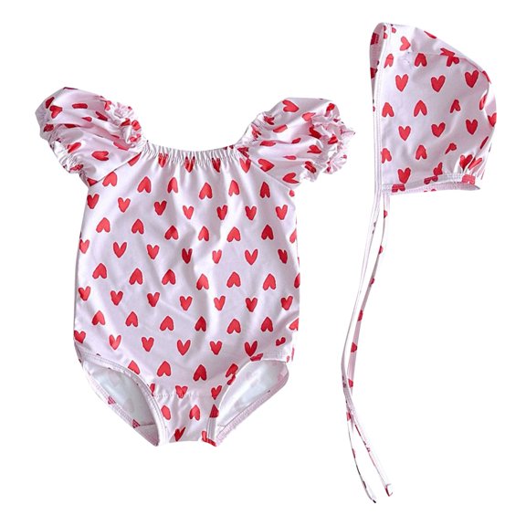 IFNWSV Girls Bathing Suit Baby Summer Short Sleeve Swimsuit Swim Hat Pink 12 Months