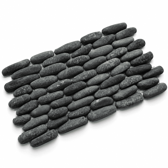 CNK Tile Charcoal Black Standing Pebble Tile, 6" x 12" Piece (1/2 Sq Ft), Polished Natural Stone, Indoor/Outdoor