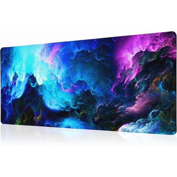 Dazzling Galaxy Gaming Mouse Pad Blue Desk Mat XL Mouse Gaming Pads, Starry Sky Keyboard Pads Extra Large Desktop Computer Mats with Non-Slip Base & Stitched Edges, Vintage Office Decor 31.5x11.8