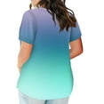 thumbnail image 3 of TQWQT Womens Plus Size Tops Summer Casual Cute Tee Shirt Short Sleeve V Neck Gradient Graphic T-Shirt 4x-5x Tunic Tops with Pocket Cyan XL, 3 of 5