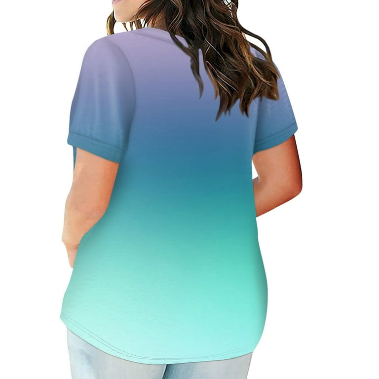 TQWQT Plus Size Tops for Women Short Sleeve T Shirts Gradient