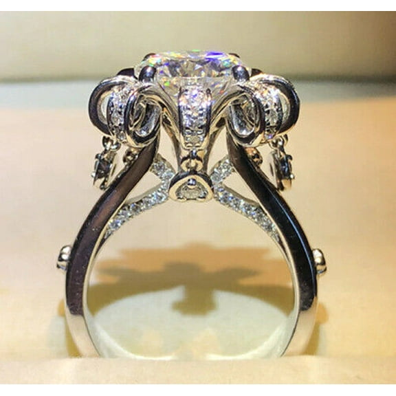 Lab Created Diamond 1.77Ct Round Cut Drop Ring 14k White Gold Plated Silver