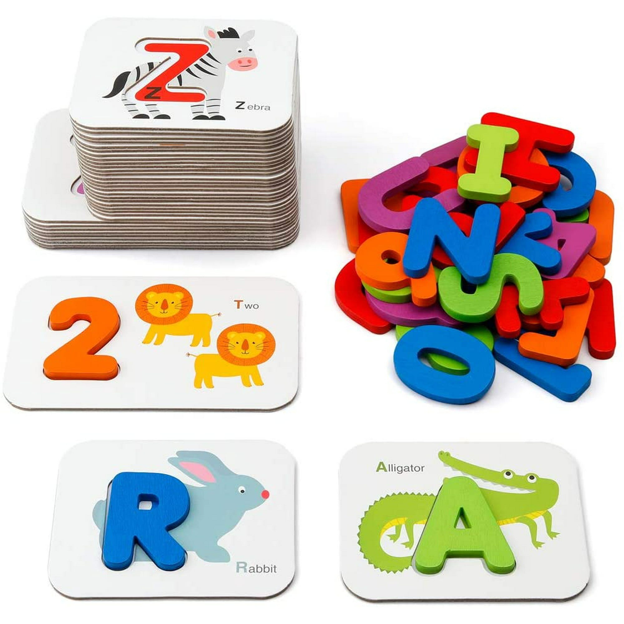 Numbers and Alphabets Flash Cards,ABC Wooden Letters and Numbers Animal  Card Board Matching Puzzle Game Montessori Educational Toys | Walmart Canada