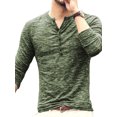 thumbnail image 4 of Haut Homme Col Rond Bouton Blouse Homme Automne Haut Basique Manches Longues T-Shirt Décontracté Slim, Vert, L, 4 of 5