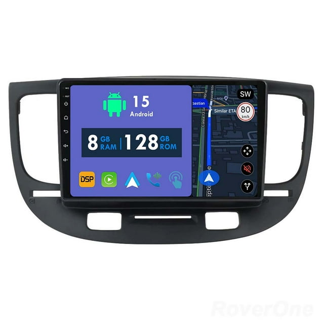 RoverOne 8GB+128GB Radio de Voiture Bluetooth CarPlay GPS Navigation Stéréo pour Kia Rio 2 Rio2 2005-2011
