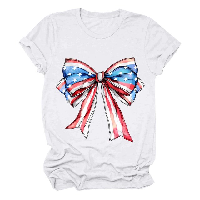Tops Cortos para las Mujeres, Cuello Redondo de Manga Corta Impresa Por el Arco Del Día de la Independencia Hecha de 95% Poliéster 5% Spandex para Primavera Verano, Primavera de las Mujeres