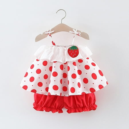 

Cathalem Athletic Wear for Teens Ruffles Printed Girls Outfits Cartoon 6M-24M Vest Shorts Dot Uncle Niece Baby Clothes Childrenscostume Red 12-18 Months