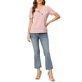 thumbnail image 3 of INSPIRE CHIC Women's Printed Tie V Neck Short Sleeves Straight Loose Blouse Tops, 3 of 7