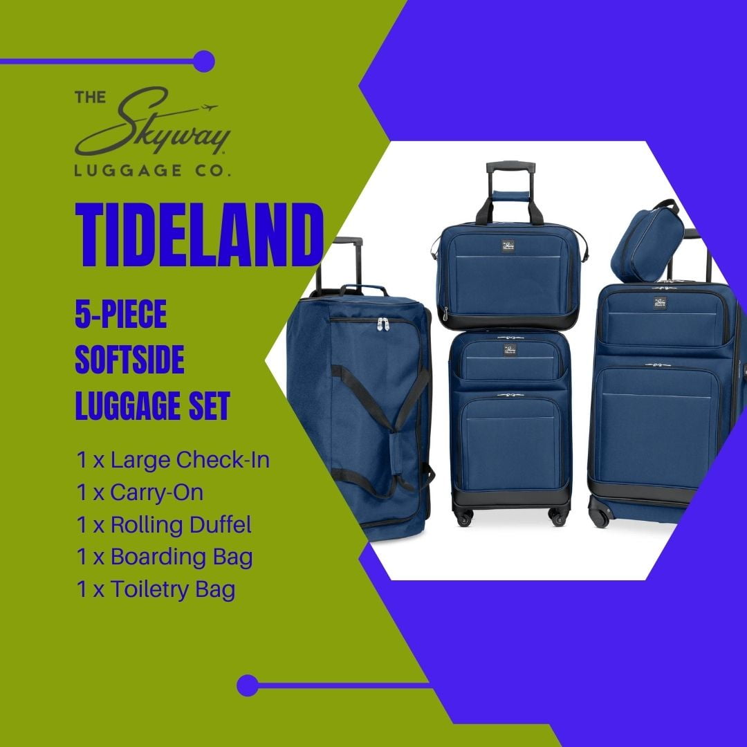 Skyway Luggage Tideland Softside 5-Piece Travel Luggage Set with Spinner Wheels, Blue