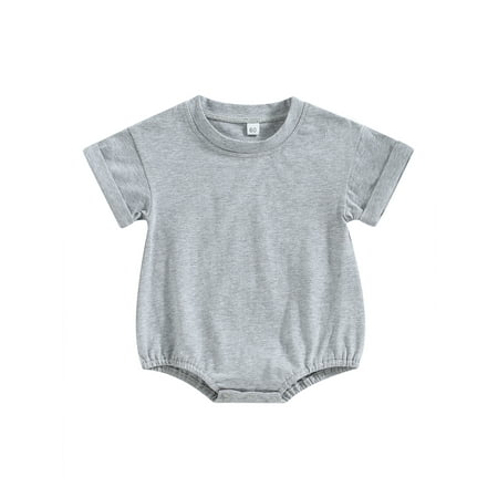 

SUNSIOM Unisex Newborn Baby Boy Girl T Shirt Romper Solid Color Short Sleeve Bubble Onesie Crewneck One Piece Bodysuit Top